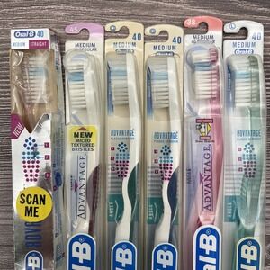 6 LOT Vintage 1996 Oral-B Advantage Toothbrush Medium Regular 40 Full ANGLE